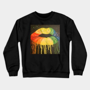 Pop Art Graphic Design Drippy Kissing Lips Be Happy Rainbow Crewneck Sweatshirt